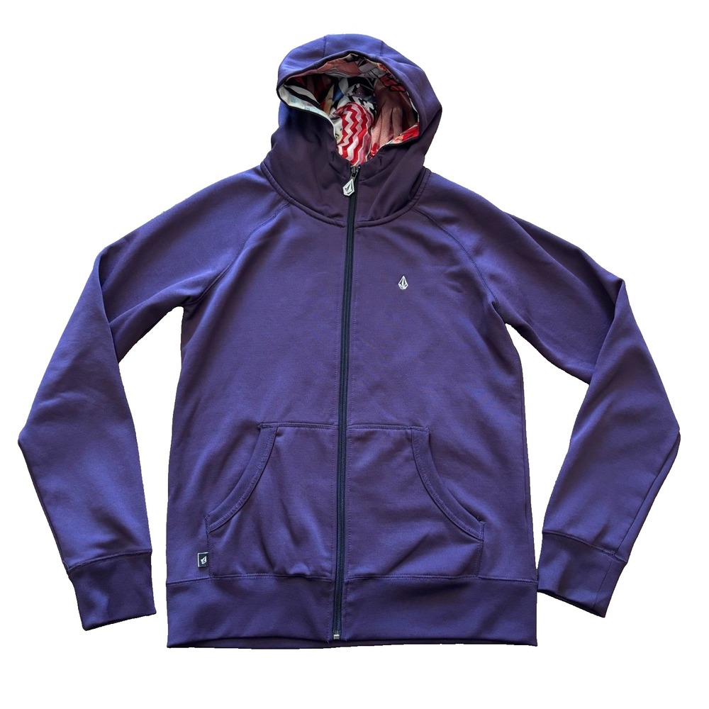 Volcom Womens Purple Full Zip Hoodie Graphic Lined‎ Hood Medium Skateboarding